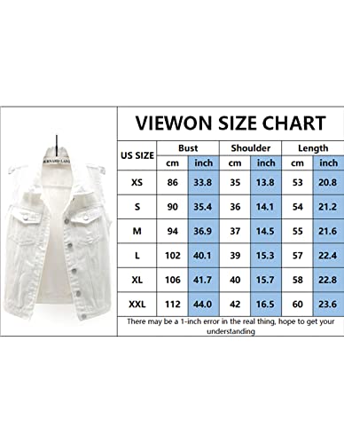 Viewon Women's Casual Denim Waistcoat Frayed Sleeveless Ripped Jacket Vest With Pockets White M #TOP6
