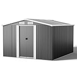 XEMQENER Large Garden Storage Shed with Base, 8x8 FT Lockable Garden Shed with Door and Roof, Outdoor Metal Garden Storage House for Gardening Tools & Equipment, Bike, 257x259x178cm, Black