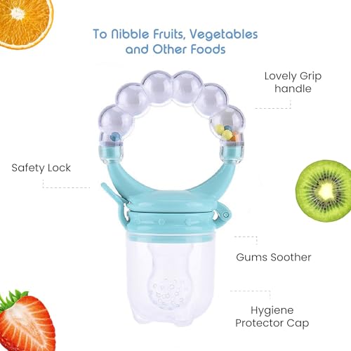 Image of Baby Skin Care Powder Talcum Puff Case Cum Container Box With Fruit Feeder Nibbler Teether For Babies /Kids /Toddler /New Born BPA Free (PATTERN 40)