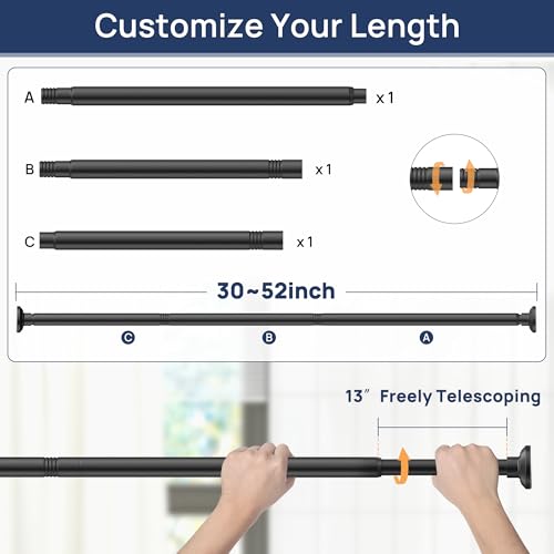 Image of ENJOYBASICS 1 inch Black Shower Curtain Rod, 30-52 inch Adjustable, Secure Tension | Easy No-Drill Installation, No Tools, No Gaps, Sturdy Rust-Resistant Steel, Sag-Resistant Design, Tubs, RVs, Apartments