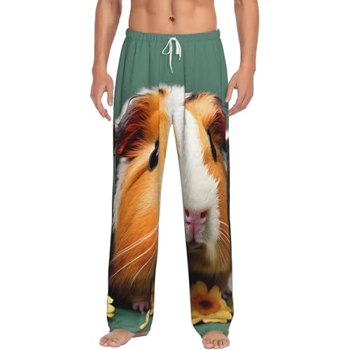 Pantalon de pyjama en polaire cochon d'Inde et fleurs pour homme