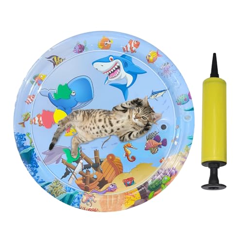 Tapete de agua para gatos, tapete de juego para gatos, relleno de agua, a prueba de fugas, almohadilla de refrigeración inflable gruesa de PVC con bomba para perros, animales, jugar en casa