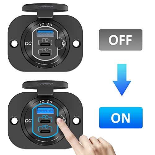 12V Usb Outlet Usb C Aluminum Car Charger Socket 2 Pack: Newest 58W Lengthened Rv Usb Outlet 12V Socket Dual Usb-C 20W Pd3.0 And 18W Qc3.0 Car Usb Port With Button Power Switch Mounting Panel #TOP2