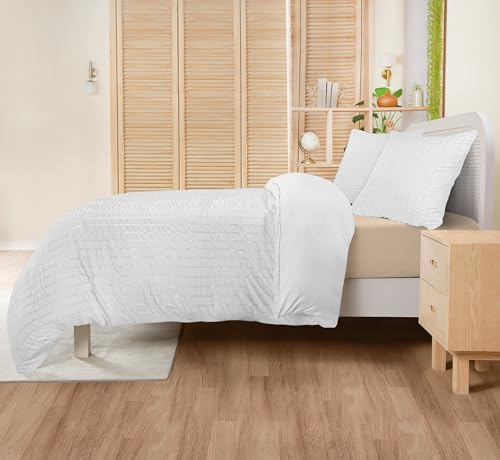 Miniatura 6 de Utopia Bedding Seersucker Funda Nordica Cama 150 - Juego De Funda Nórdica De Microfibra Seersucker 220x240 Cm Y 2 Funda De Almohada 65x65 Cm Blanco
