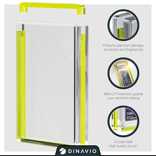 Image of PSA Graded Card Display Acrylic Case for Standard PSA and CGC Slabs - Slab Case - PSA Card Case - Graded Card Display Case - Updated Dimensions - Stand Included (Yellow Border)