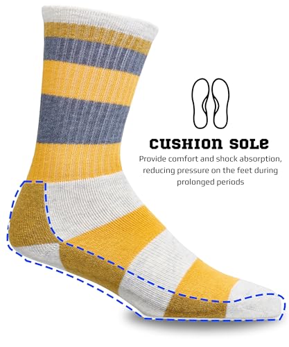 JAMES FIALLO 3 Pack Wool Blend Crew Socks for Men and Women – Cushioned Striped Unisex Socks for Outdoor Hiking, Climbing2