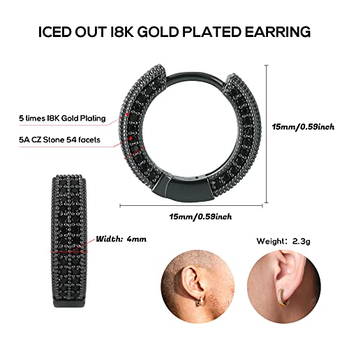 Helloice Hoop Earrings Iced Out Cubic Zirconia Huggie Cartilage Cuff Diamond Hypoallergenic 18K Gold Plated Round Circle Earrings Hoop Earrings 5A Cz Stones Lightweight For Men #TOP1
