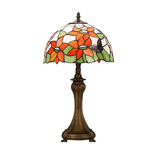 ZSSM Lampe de Table de Style Tiffany Fait à la Main de Fleurs Rouges Verre teinté Base de Zinc Bureau Antique Salon Petite Amie Art Lampe de Bureau (30 * 45cm) 45