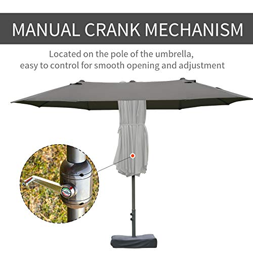 Outsunny Patio Umbrella 15' Steel Rectangular Outdoor Double Sided Market With Base, Uv Sun Protection & Easy Crank For Deck Pool Patio Dark Gray #TOP4