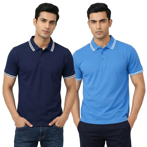Image of Hangout Hub Hybrid Men's Polycotton Polo T-Shirt | Solid Finish | 260 GSM Premium Fabric | Half Sleeve Collared Neck | Regular Fit | Casual & Office Wear | Set of 1, 2 & 3