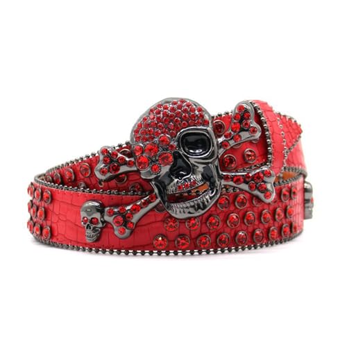 Ceinture cuir strass et tête de mort en diamant cristal pour un look rock unique