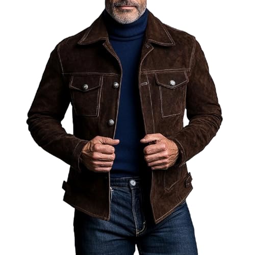 Isaac & David Chicago Premium Lambskin Leather Suede Trucker Jacket Men - Western Style Cowboy Leather Jacket For Men