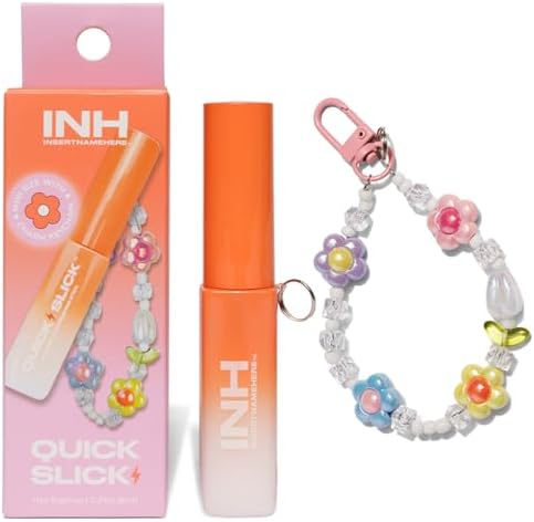 INH Hair Mascara for Flyaways | Mini Quick Slick Hair Finishing Stick for Flyaways with Charm Keychain, Frizz Control, & Slick Back Look | Smoothing Travel Size Serum & Frizz Tamer Wand | Peach, 8ml