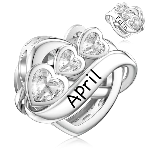 Regalos para ella charms de piedra natal de corazón en plata para el día de la madre