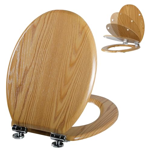 Image of Angel Shield Wooden Toilet Seat with Soft Close Adjustable Quick Release Hinges, Moulded Wood Oval Toilet Seats with Bottom Fixings, Easy to Clean and Install
