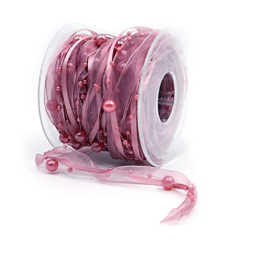 ANCLLO Artificial Bead Ribbon Chiffon Ribbon (Pink) - Image 4