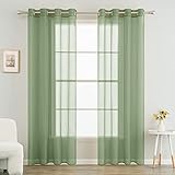 MIULEE 2 Panels Solid Color Green Sheer Curtains 84 Inch Length Set Elegant Grommet Light Filtering Window Voile Panels/Drapes/Treatment for Bedroom Living Room W54 x L84 Inch, Sage
