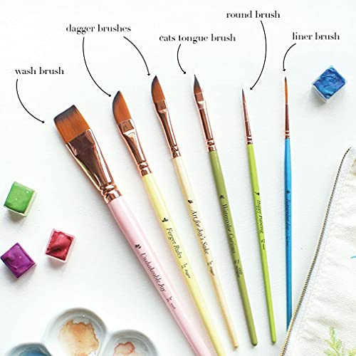 Travel Watercolor Brushes for Artists + Pouch Set of 6 Watercolor