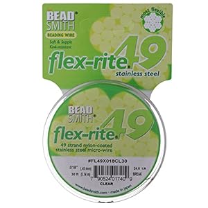 The Beadsmith Flex-Rite 49 Strand Nylon Coated, Stainless-Steel Beading Wire, Jewelry Making Supply (.018 Dia, Clear – 30 Ft)