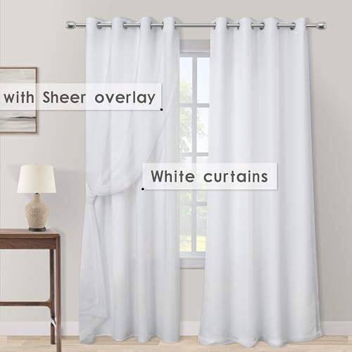 Image of White Curtains for Living Room 42 by 84 inches Long