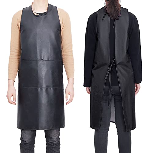 Yuaxme Waterproof Apron Smock Overalls Vest Aprons for Lab Work Cleaning Work Shop Dishwashing Dog Grooming (Black, 39 x 35 inches)