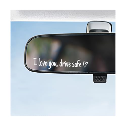 Image of Wevdn 6 PCS I Love You Drive Safe Sticker, Funny Waterproof Car Rearview Mirror Decal with Heart, Self Affirmations Sticker with Drive Safe Letters for Car Window Bumper Women Gift (White)
