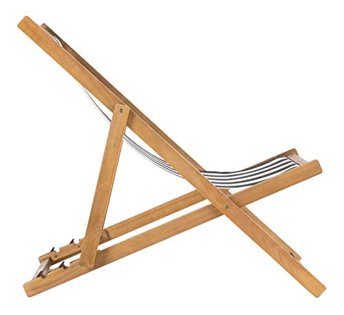 Safavieh Pat7040C-Set2 Outdoor Collection Loren Teak, White Foldable Sling Adirondack Chair, Natural/Black Stripe #TOP7