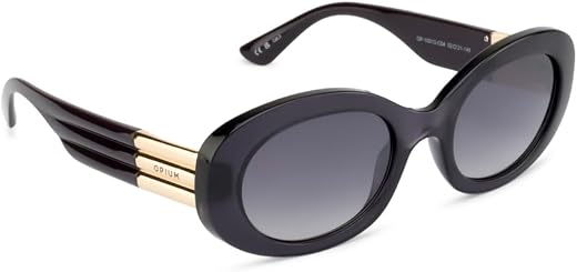 opium Oval Sunglasses for Women |Grey Uv Protection Lenses | Full Rim Frame (Black)