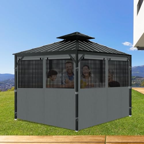 aonear Gazebo Privacy Curtains 10' x 12' with Mosquito Windows, 4-Panels Side Wall with Zipper Universal Replacement for Patio, Outdoor Canopy, Garden and Backyard, Gray (Curtain Only) - Image 7