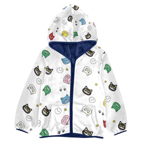 Cat and Clock Girls Fleece Jacket Girls Fall Jacket Girls Zip Up Hoodie Girls Sherpa Jacket 2-10T