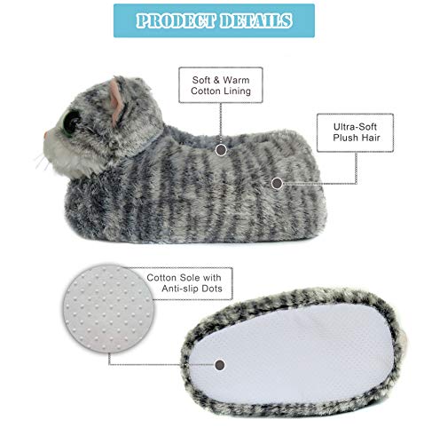 Indoor Fuzzy Winter Animal Cat Plush Soft Slippers For Women (Us Women Size 7-9, Grey) #TOP3