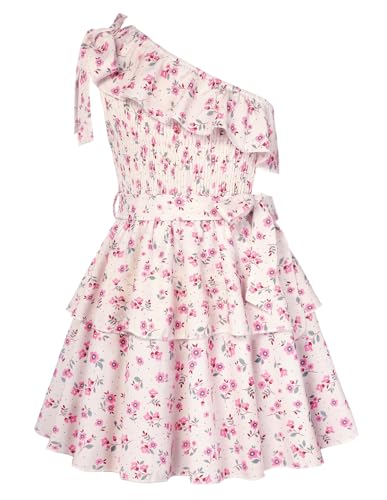 GRACE KARIN Girls Easter Dress Size 12 Summer Spring Floral Dresses Teen Fancy One Shoulder Flowy Fashion Clothes