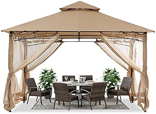 ABCCANOPY 2.5x2.5M Gazebos for Patios Double Roof Soft Canopy Garden Backyard Gazebo for Shade and Rain (Grey)