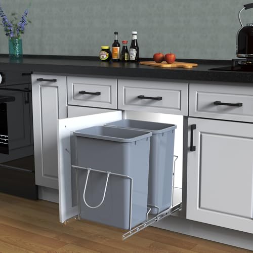 Double-Pull-Out-Trash-Can-35QT-Under-Cabinet-Kitchen-Bin-Metal-Frame-Grey-Fits-Above-18-Opening-Cabinets