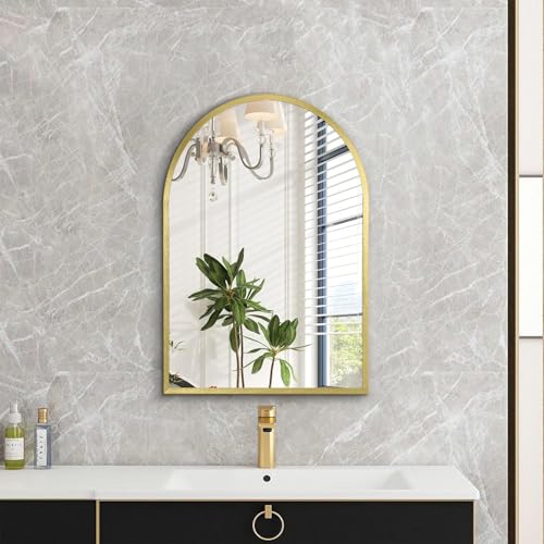 Image of Arch Wall Mirror Aluminum Alloy Frame Bathroom Wall Mirror for Vanity Living Room, Bedroom Entryway Room Home Decor 20 inchx16 inch