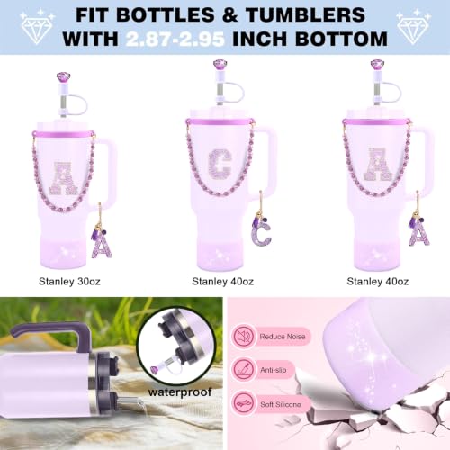 Hpebl 8PCS Purple for Stanley Cup Accessories 30/40 OZ Bling Rhinestones Initials Charms for Stanley Decorations Tumbler Accessories Set Including Diamond Straw Topper, Silicone Tumbler Boot(Letter L) - image 4
