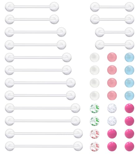 Dyknasz Plastic Nipple Rings for Surgery Clear Industrial Piercing Jewelry 14g Plastic Tongue Rings Long Bar Pregnancy Nipple Piercings for Women Bar Length 14/16/19/22/25/32/35/38mm