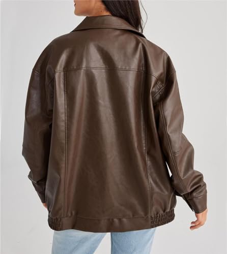 Womens Leather Jackets Faux Leather Moto Biker Coat Oversized Motorcycle Lapel Jacket Winter Outfits2