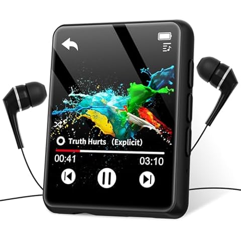 32GB Mp3 Player with Bluetooth 5.0 Portable Full Touch Screen Mp3 Player with Speakers Portable hi-fi Musadio Recording mp3 Player for Kids Suitable for Sports (Black) Cover