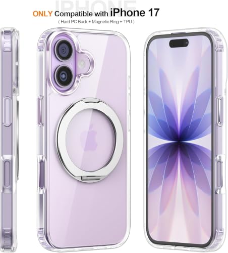 Image of EGOTUDE for iPhone 17 Case | Clear Hard Back Cover with 360 Magnetic Rotate Stand