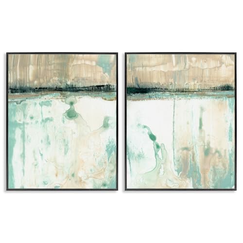Stupell Industries 'Abstract Lake Landscape Organic Blue Green', 2pc Framed Giclee Art Set 2, Black, 11 x 14 Inches, Easy to Hang and Sturdy, Made in USA, by Jennifer Goldberger