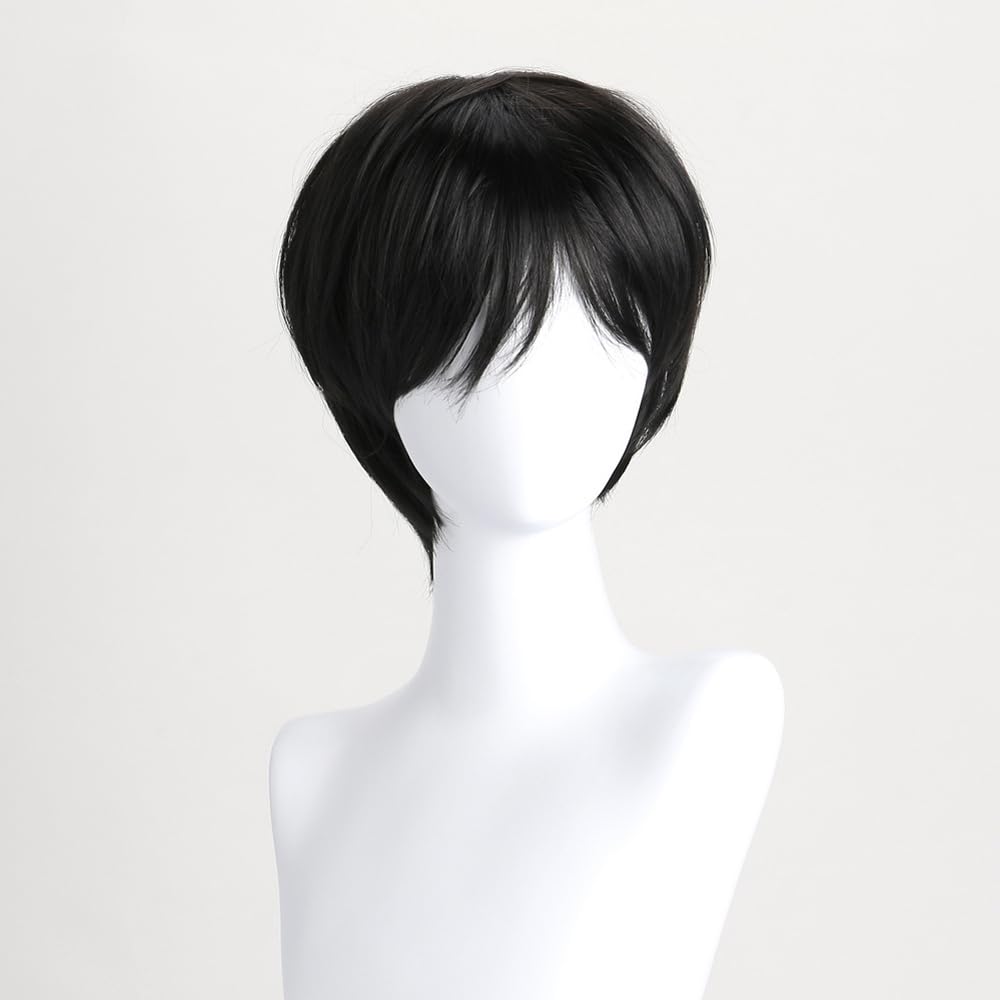 YuanYouTong Mens Short Black Wig with Bangs, Natural Straight Synthetic Hair Wig for Cosplay Costume, Music Festivals - Image 2