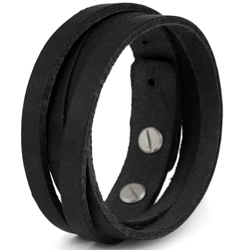 Simaru Lederarmband Herren aus Premium Leder Made in Germany, Männer Armband größenverstellbar in schwarz, braun oder Hellbraun (Schwarz)
