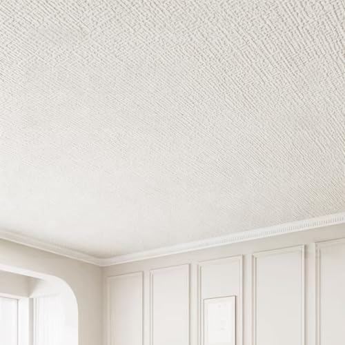 RENLXFI Dalle de Plafond Autocollant De Plafond Texturé en Faux Lin en PVC, Panneaux De Revêtement Mural Auto-adhésifs De 75cm De Largeur, Papier Peint pour...