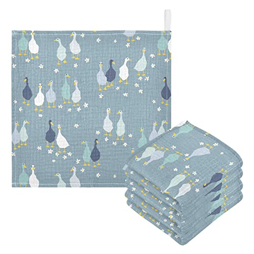 Image of vvfelixl Baby Washcloths Cotton Funny Gooses Baby Muslin Washcloths Soft Baby Face Towel for Newborn Infants, 11.8 X 11.8 Inch, 5 Pack Blue