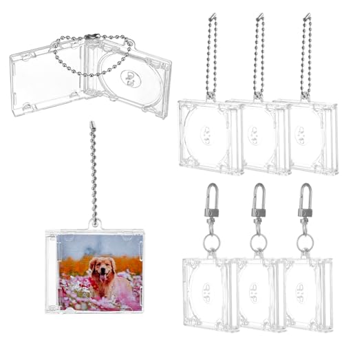 DELORIGIN 12 Sets Mini Blank Album Keychain Clear Album Cover Case Holder Keychain Kits Small Plastic Photo Frame Jewel Keyring Disc Holder Pendant for DIY Backpack Bag Hanging Decor