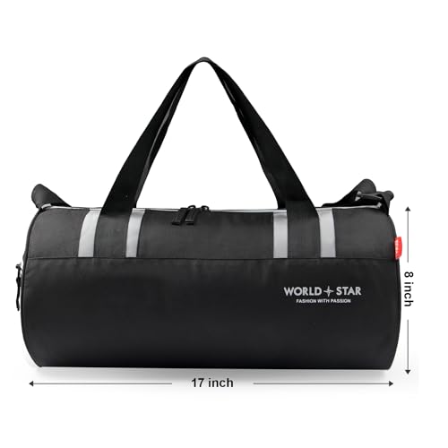 Image of WORLD STAR Trendy Gym Duffle Bag for Men & Women - Waterproof Sports Bag with Shoe Compartment & Adjustable Strap - Versatile Travel & Training Gear (Sleek Black)