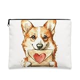 Bonita Bolsa de Maquillaje con diseño de Perro Corgi de Acuarela para Mujer, Bolsa portátil con Cremallera para Viajes, Organizador de Regalos de San Valentín de 18 x 23 cm.