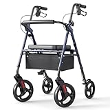 ELENKER Rollator Walker with 10” Wheels, Sponge Padded Seat and Backrest, Fully Adjustment Frame for Seniors, Blue