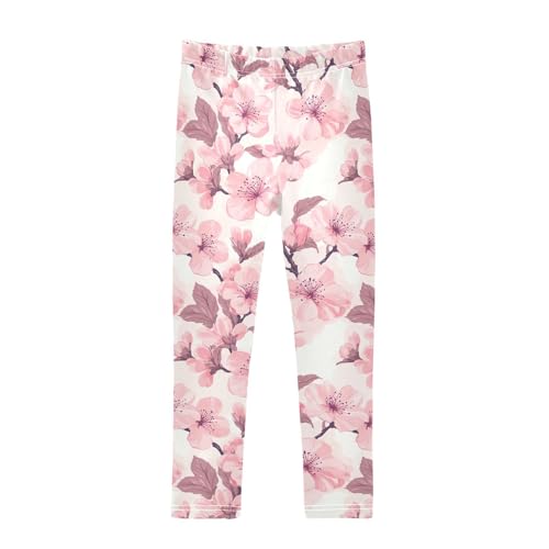 Girls Leggings Pink Cherry Blossoms Soft Toddler Leggings for Girls Kids Pants Size 4T-10T